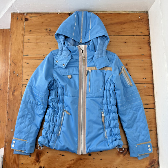 Obermeyer Hadley Ski Jacket Womens 10P Puffer Hooded Apres Y2K Snow Retro Blue - Picture 9 of 12